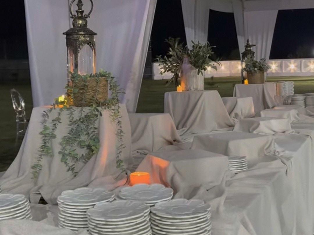 Garden marquee dining at night