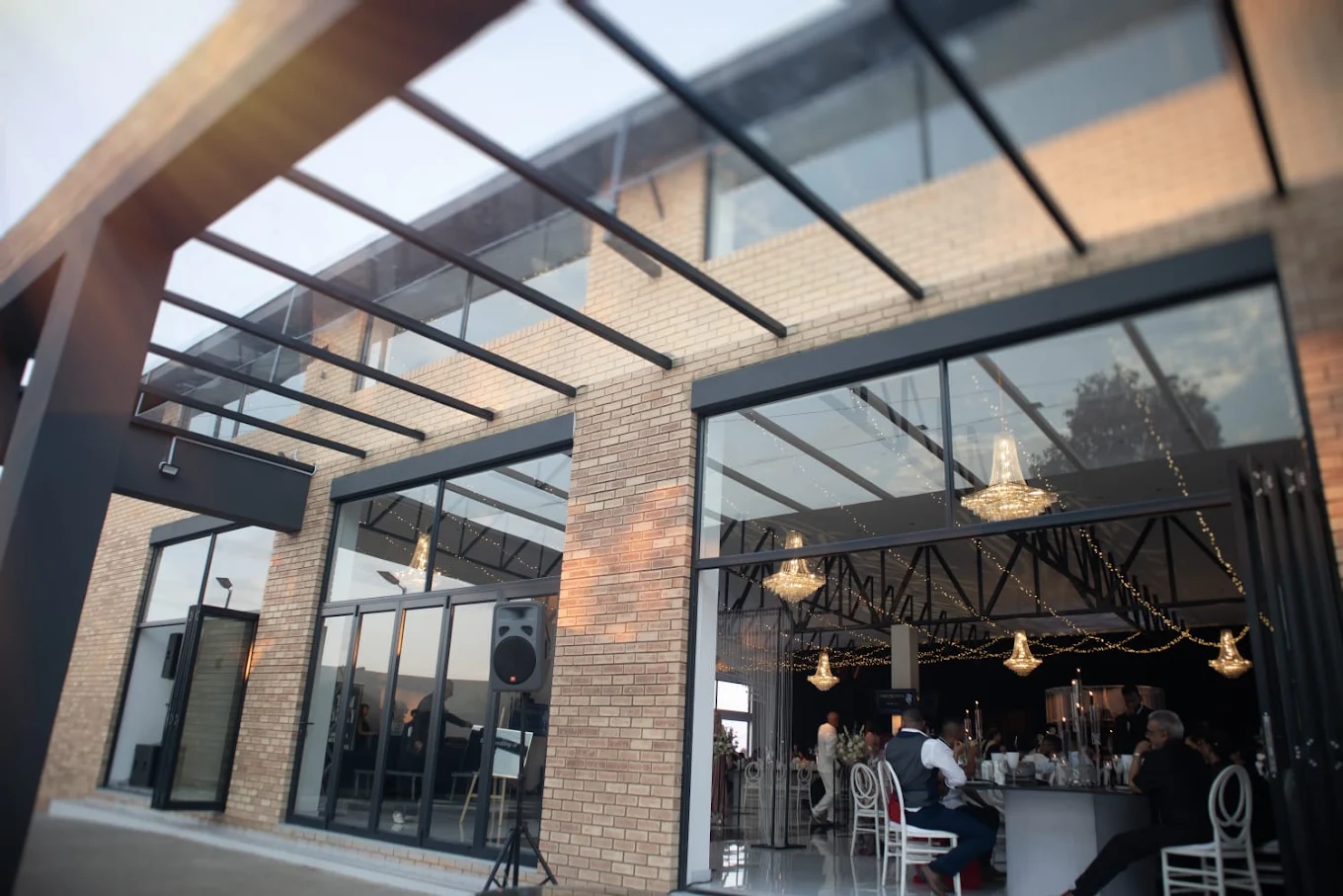 Venue exterior with the glass-fronted reception